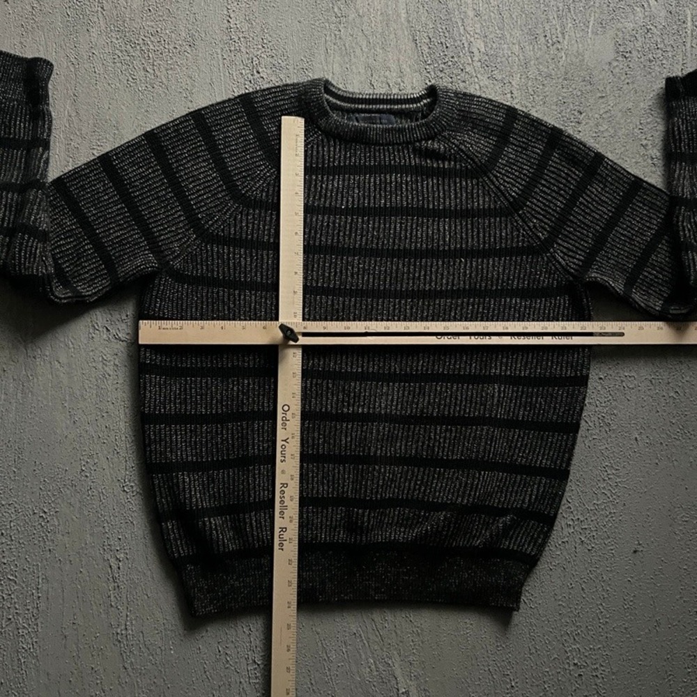 Vintage Denver Hayes Sweater Large Black 2000s Y2K Striped Ribbed Knit Crewneck - Picture 5 of 8